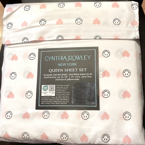 🩷😊Adorable Queen Sheet Set 🩷😊 NWT 🩷 Hearts & Smiles! Super cute & soft! - Picture 12 of 13
